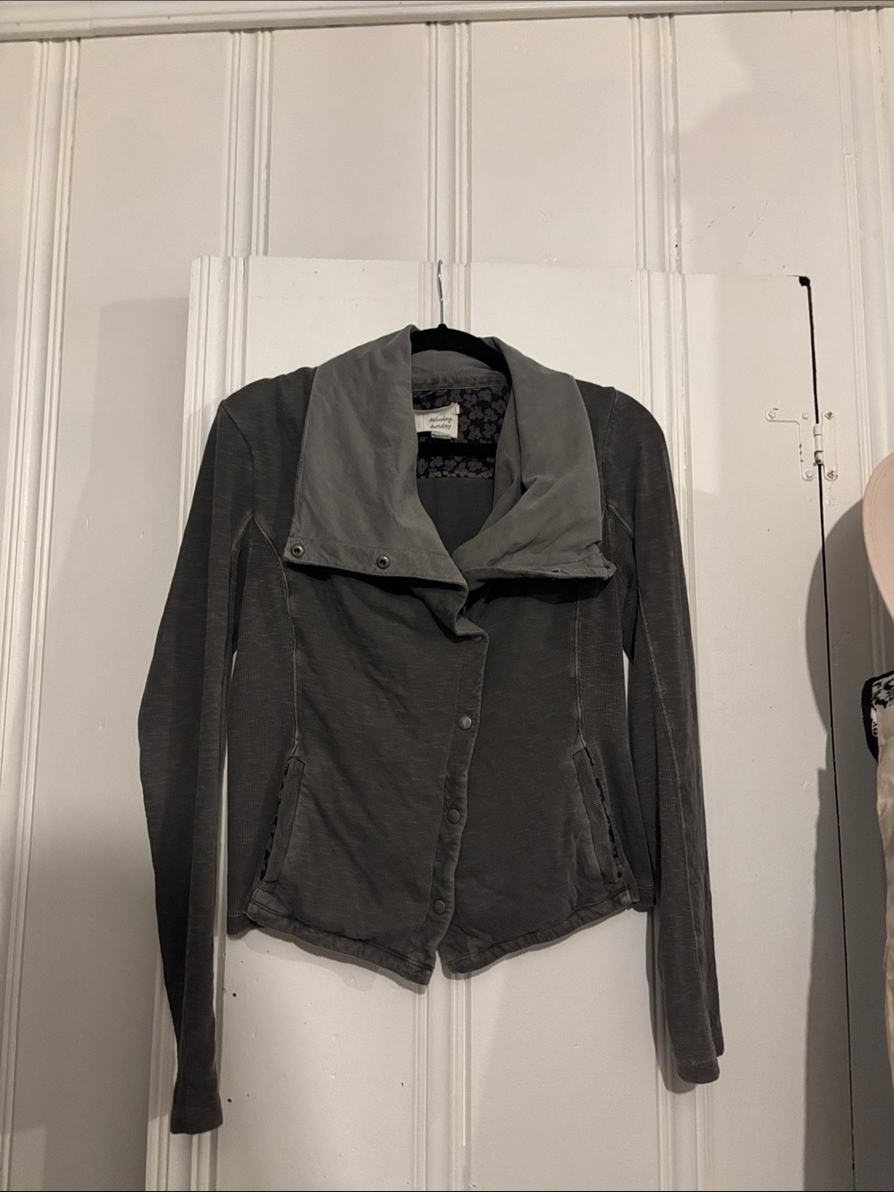Anthropologie Draped Collar Utility Jacket in Charcoal Gray